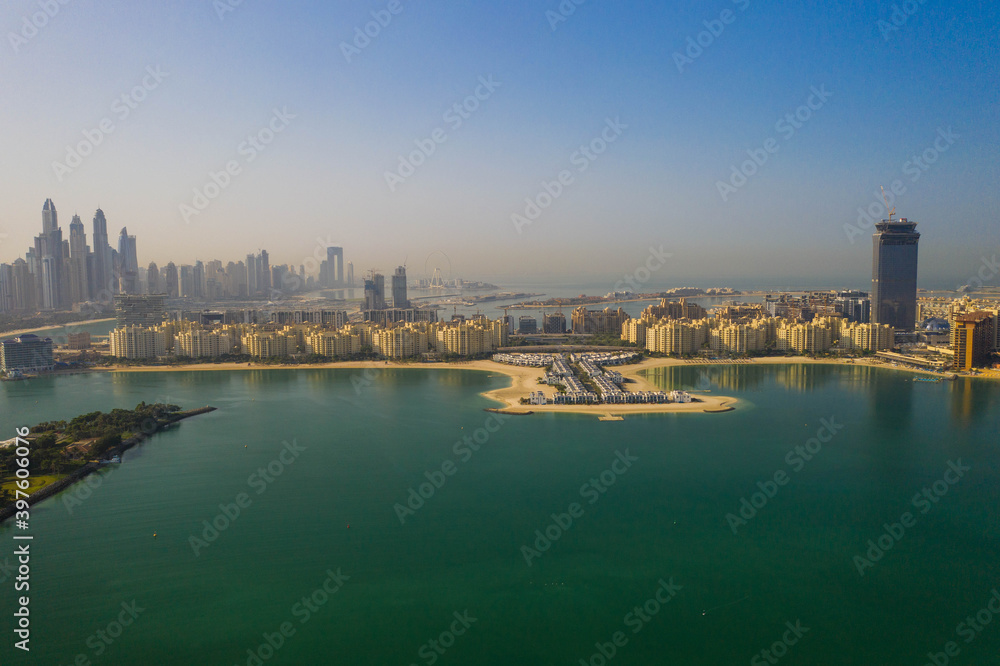 4k photo, The Palm Jumeirah, Artificial Island, East Crescent, Hotel and Resort, Branches and Crescent, Dubai, United Arab Emirates, Middle East, Aerial view, Drone