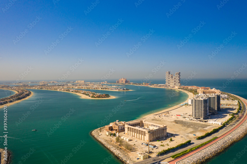4k photo, The Palm Jumeirah, Artificial Island, East Crescent, Dubai, United Arab Emirates, Middle East, Aerial view, Drone