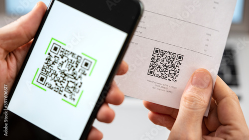 Scanning QR code with mobile phone photo