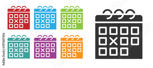 Black Calendar fitness icon isolated on white background. Training schedule. Set icons colorful. Vector.