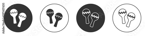Black Maracas icon isolated on white background. Music maracas instrument mexico. Circle button. Vector.