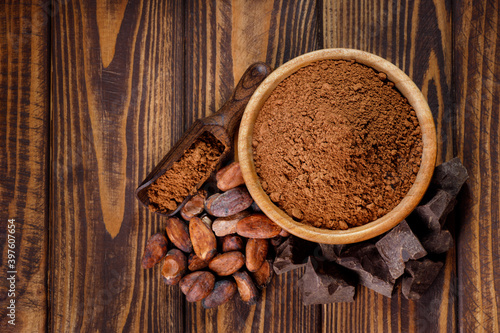 cacao powder in wooden bowl