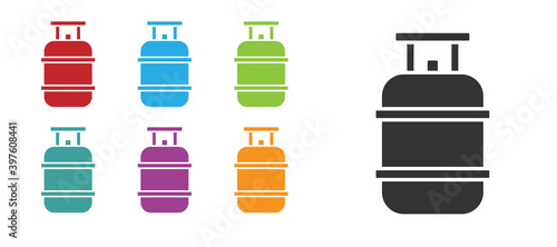 Black Propane gas tank icon isolated on white background. Flammable gas tank icon. Set icons colorful. Vector.