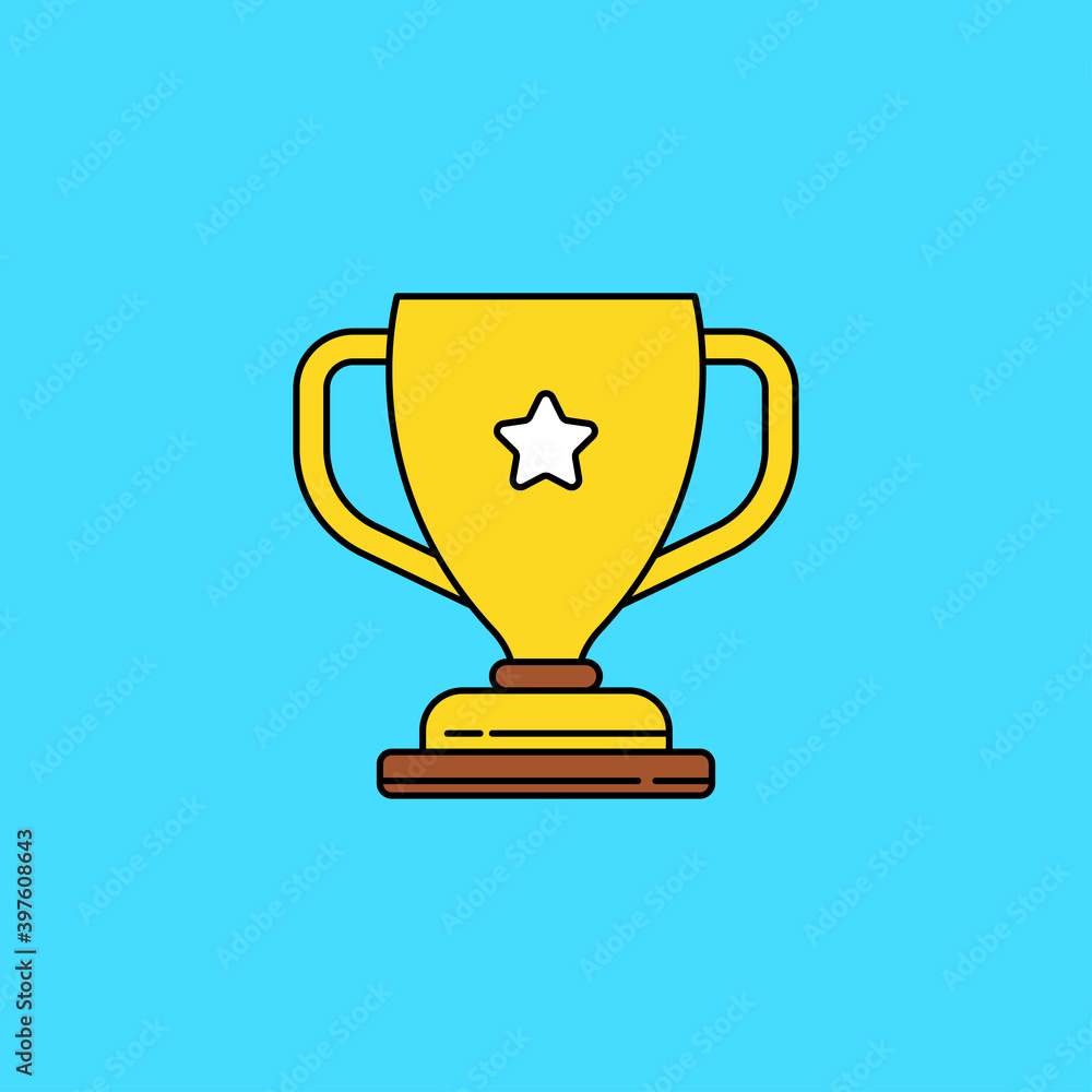 Simple trophy vector illustration isolated on blue background. Trophy linear color style icon Simple trophy vector illustration isolated on blue background. Trophy linear color style icon