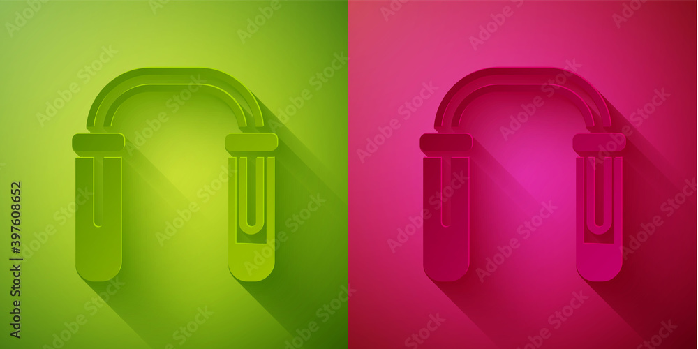 Paper cut Test tube and flask - chemical laboratory test icon isolated on green and pink background. Fluid transfer system. Laboratory glassware sign. Paper art style. Vector. Paper cut Test tube and flask - chemical laboratory test icon isolated on green and pink background. Fluid transfer system. Laboratory glassware sign. Paper art style. Vector.