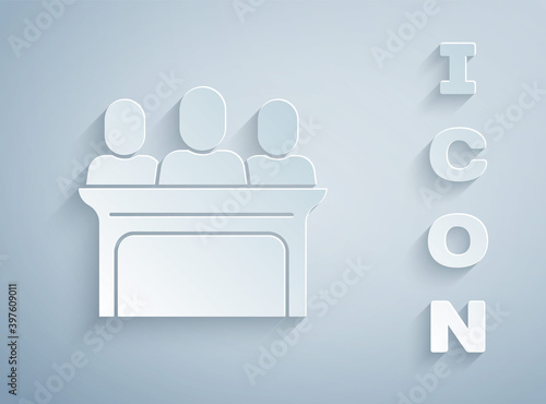 Paper cut Jurors icon isolated on grey background. Paper art style. Vector.