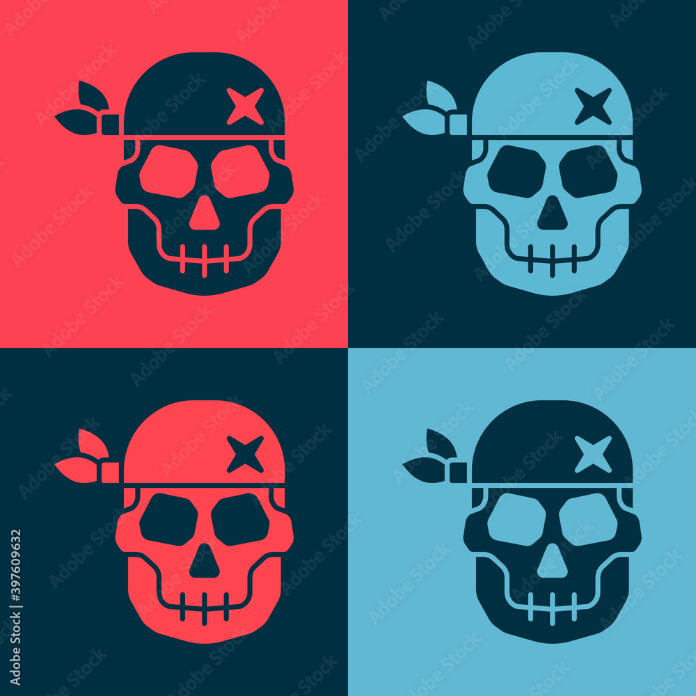 Pop art Skull icon isolated on color background. Happy Halloween party. Vector.