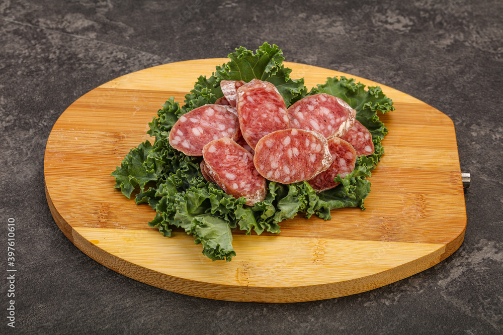 Iberian pork Fuet sausage slices Iberian pork Fuet sausage slices