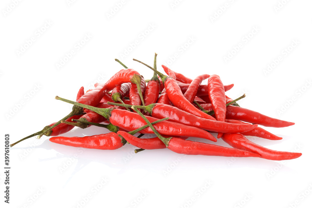 closeup pile of Hanoi Red Peppers Vietnamese Chili on white closeup pile of Hanoi Red Peppers Vietnamese Chili on white