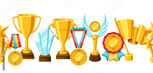 Awards and trophy seamless pattern.