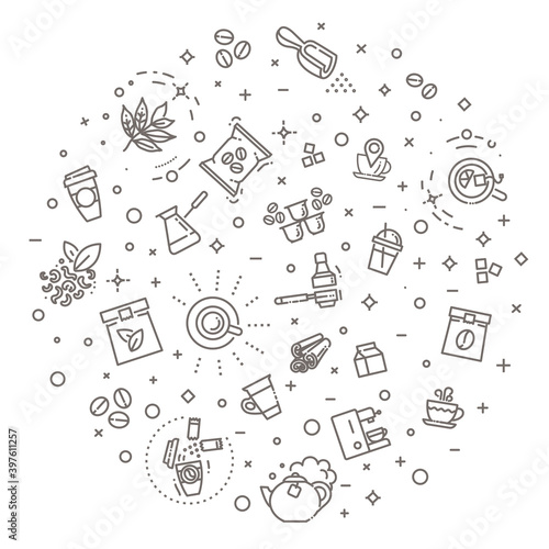 Coffee and milk line vector icon set. Drink
