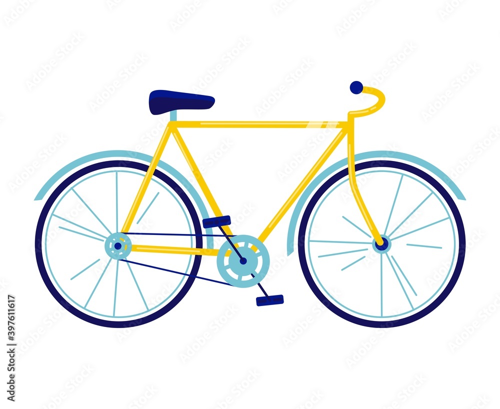 Obraz premium Bicycle illustration in flat style. Yellow Bicycle isolated on white background