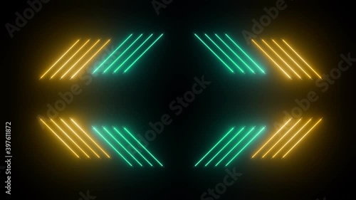 Neon light tube vj background animation. 3D rendering motion animation. Pattern of glowing neon lights loop with different color variations. 