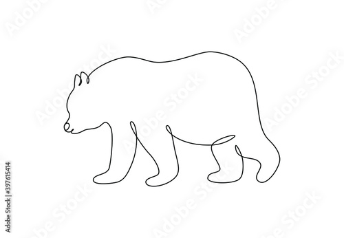 One continuous line drawing of walking  bear for company logo identity. Hand drawn polar bear nature icon concept, wild mammal animal silhouette. Modern vector graphic illustration