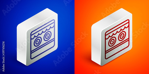 Isometric line Shooting gallery icon isolated on blue and orange background. Silver square button. Vector.
