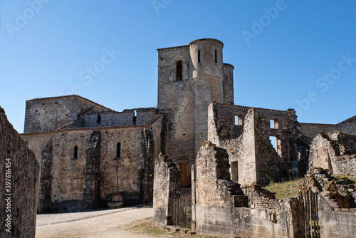 Ruin of the village of Oradour sur Glane in France, remnant of a former war massacre photo