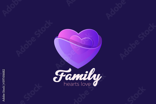 Heart Logo Love symbol design vector template. Valentines Day two heart couple concept. Charity Logotype icon.