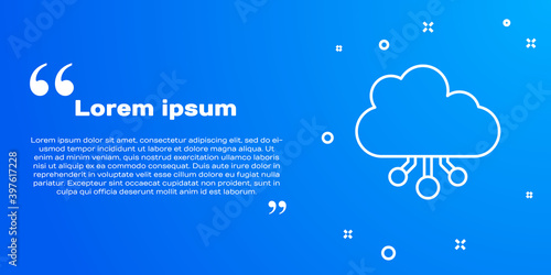 White line Cryptocurrency cloud mining icon isolated on blue background. Blockchain technology, bitcoin, digital money market, cryptocoin wallet. Vector.
