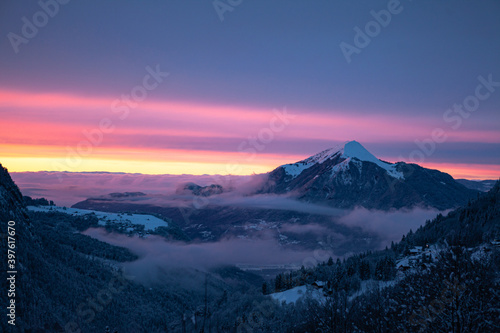 Pink clouds over the alps