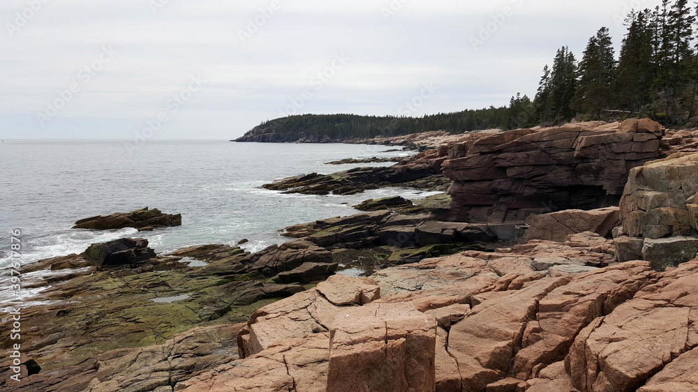 view of Maine sea and fantastic rock at Thunder Hole in Acadia National Park, Maine, United States