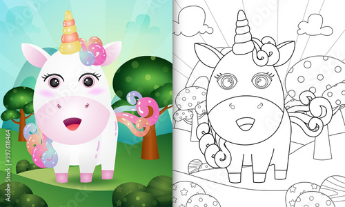 Fototapeta Naklejka Na Ścianę i Meble -  coloring book for kids with a cute unicorn character illustration