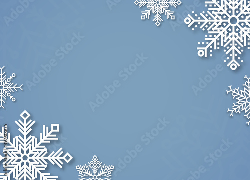 Winter background with snowflakes on blue background. Vector illustration