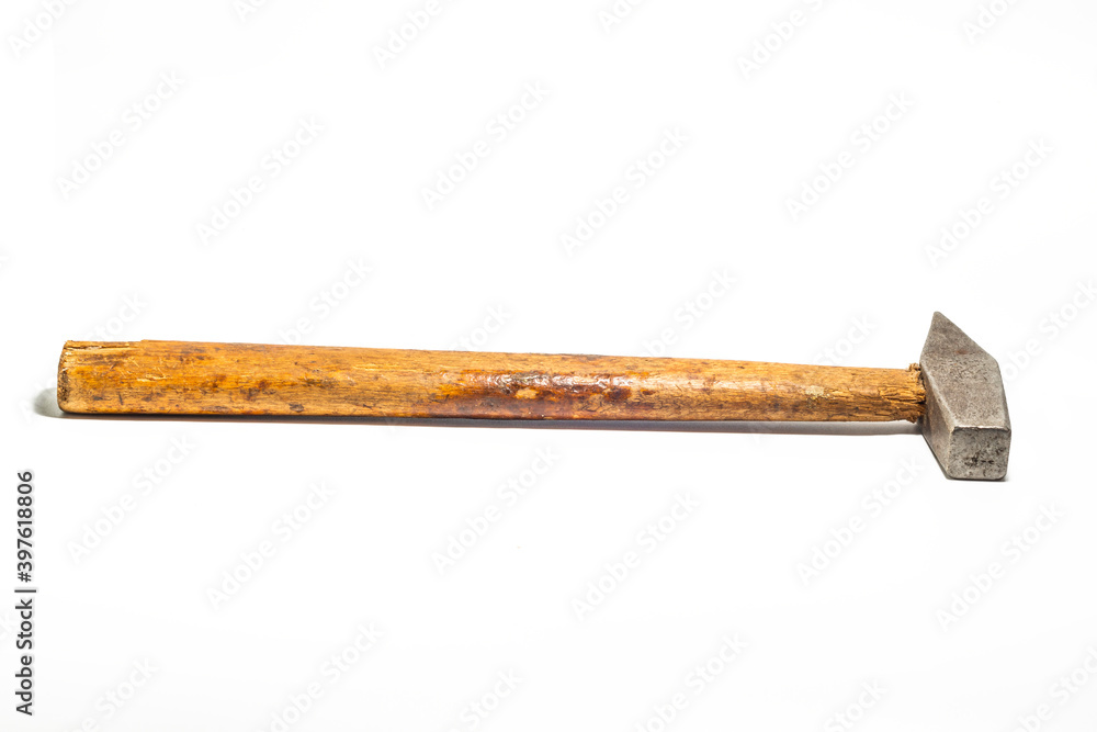 old hammer with wooden handle isolated on white background old hammer with wooden handle isolated on white background