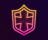 Glowing neon line Shield icon isolated on black background. Guard sign. Security, safety, protection, privacy concept. Vector.