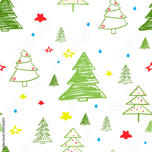 Seamless pattern. Christmas background with decorative Christmas trees. Vector
