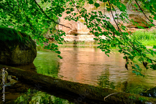 sandstone cliffs on the river Amata in Latvia