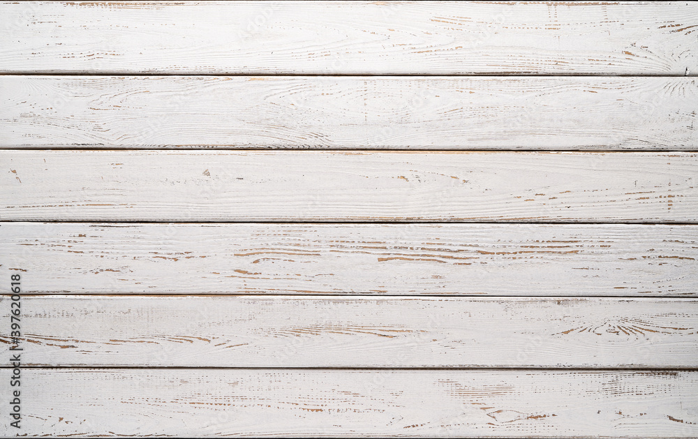 Obraz premium White texture of vintage wooden planks table background top view