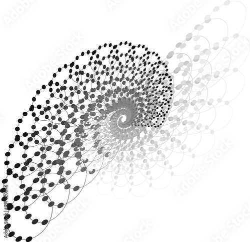 whimsical spiral pattern, black and white design elements