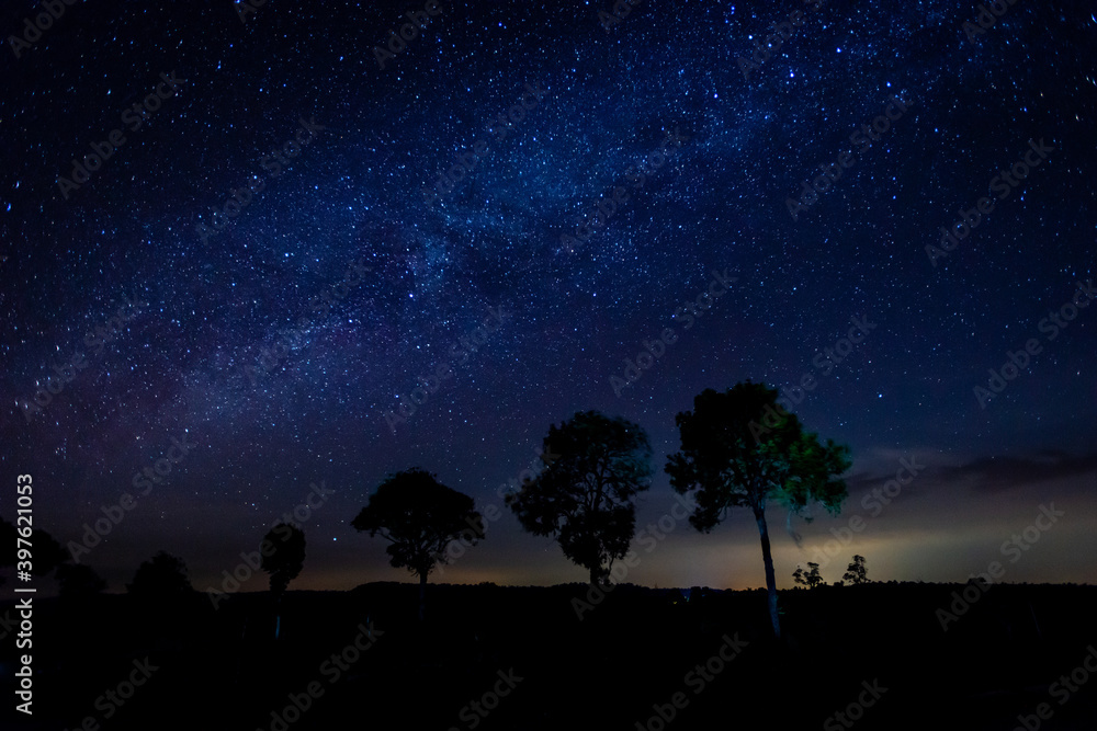 Panorama blue night sky milky way and star on dark background.selection focus.amazing