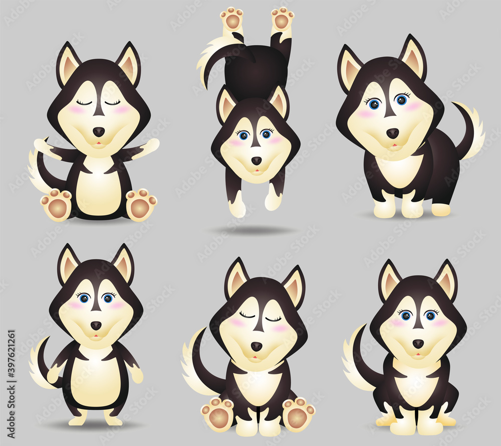 Cute husky dog collection in the children's style