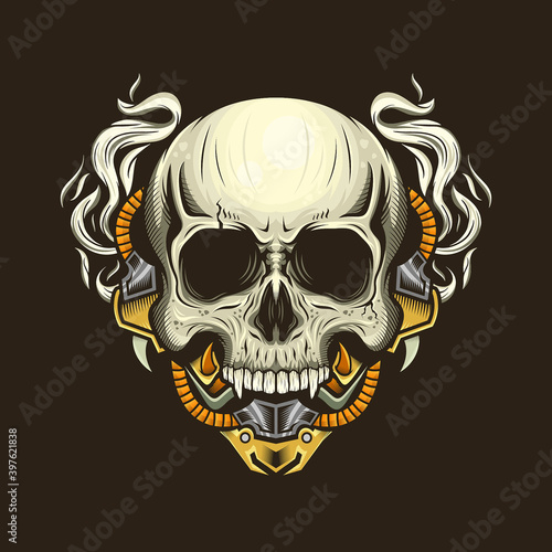 Illustration of cyborg skull head detailed vector design