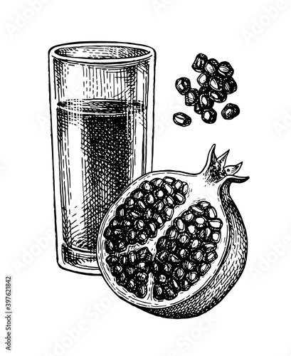 Ink sketch of pomegranate juice.