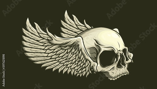 Illustration of skull and wings detailed vector design