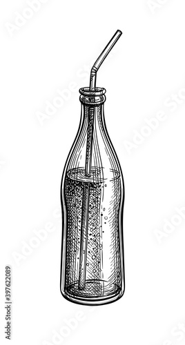 Ink sketch of soda bottle.