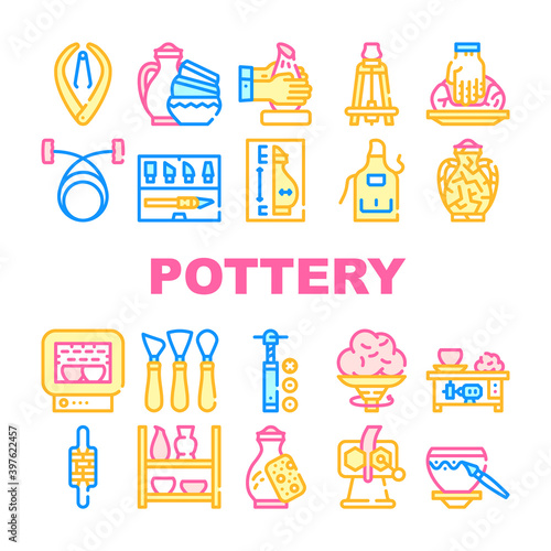 Pottery Production Collection Icons Set Vector color