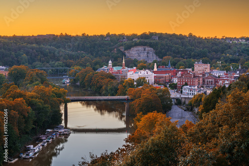 Frankfort, Kentucky, USA town skyline on the Kentucky River photo