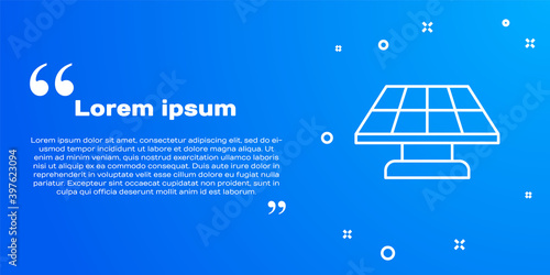 White line Solar energy panel icon isolated on blue background. Vector.