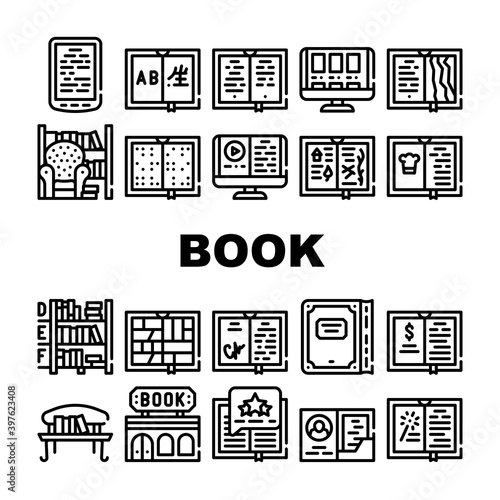 Book Library Shop Collection Icons Set Vector