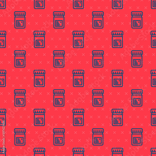 Blue line Biologically active additives icon isolated seamless pattern on red background. Vector.