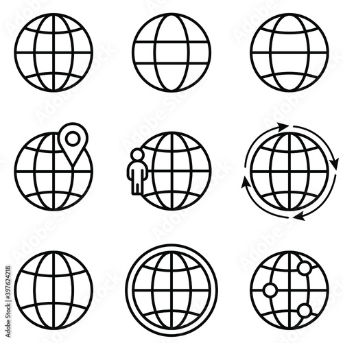 Global, Worldwide internet Web Icons isolated on white background EPS Vector