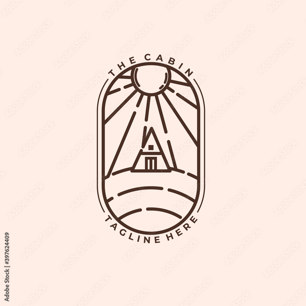 Cabin simple line art logo vector illustration design, cottage monoline design Cabin simple line art logo vector illustration design, cottage monoline design