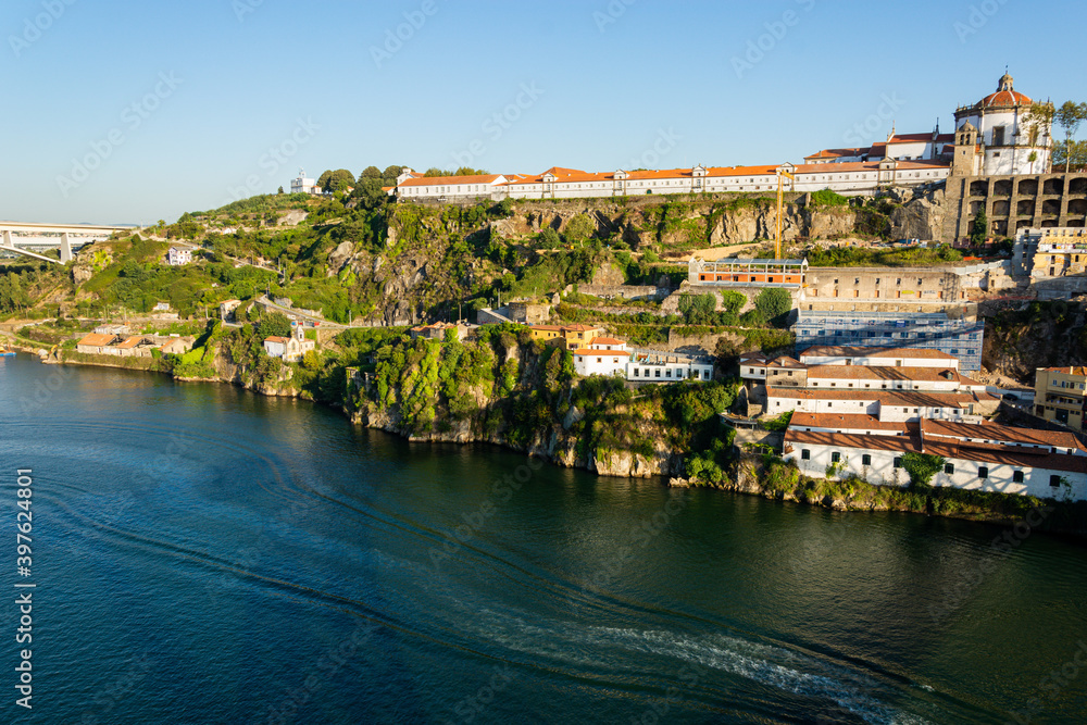 Porto, Portugal - 08/21/2019: view to the Serra do Pilar. Douro river.