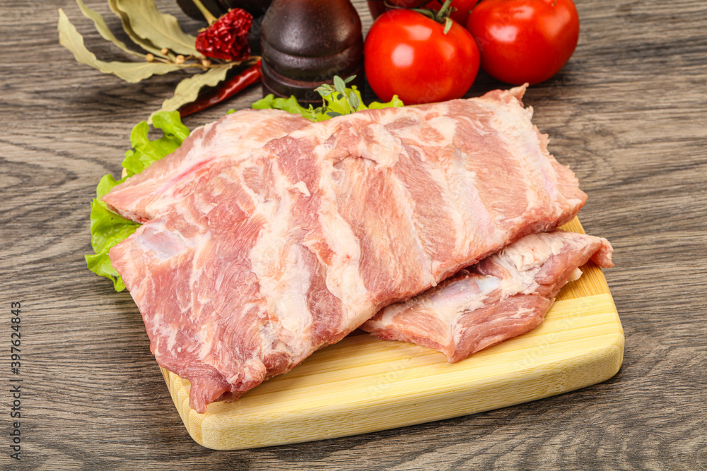 Raw pork ribs for cooking