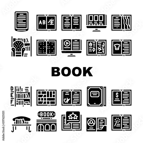 Book Library Shop Collection Icons Set Vector
