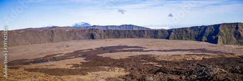 Panoramic view of the Enclos Fouqué, a caldera in Piton de la Fournaise on Réunion island photo