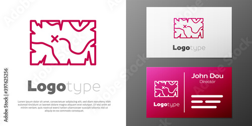 Logotype line Pirate treasure map icon isolated on white background. Logo design template element. Vector.